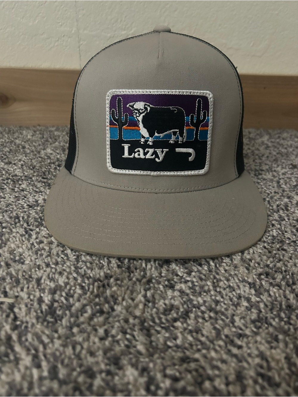 Brand Gray Trucker Cap with Embroidered Patch